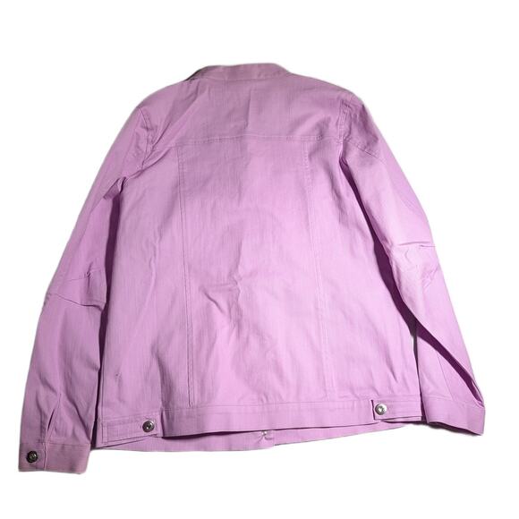 Vtg Y2K Quacker Factory Lilac Pink Stone Embellished Ruffle Denim Jacket Sz S - Picture 2 of 5